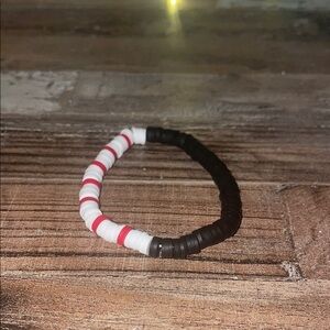 Black and White Beaded Bracelet with Red Accents